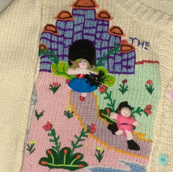 70s Wizard Of Oz Button Up Sweater Jacket Vintage Girls Handmade - Picture 2 of 9